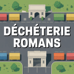 Vue de la déchèterie Romans avec bennes colorées