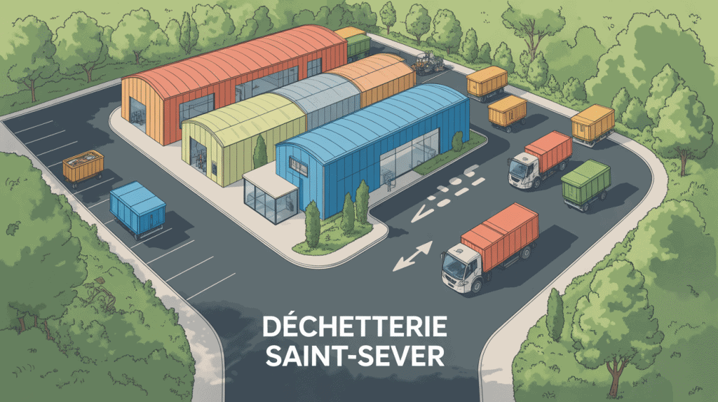 Vue aérienne déchetterie Saint Sever bennes camions