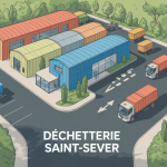 Vue aérienne déchetterie Saint Sever bennes camions