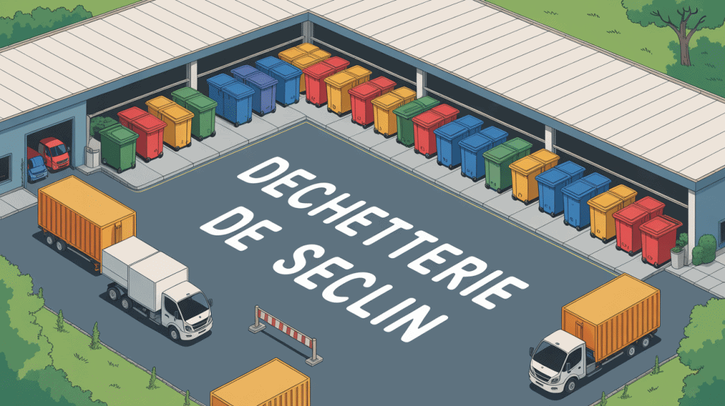 Vue aérienne déchetterie Seclin conteneurs camions
