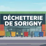 Vue d'ensemble de la déchetterie Sorigny avec bennes et agents