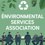 Professionnels lors d'une conference environmental services association avec graphiques et batiments ecologiques