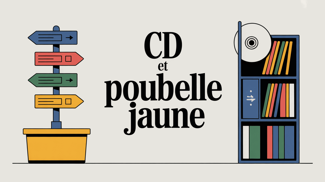 Illustration recyclage CD poubelle jaune