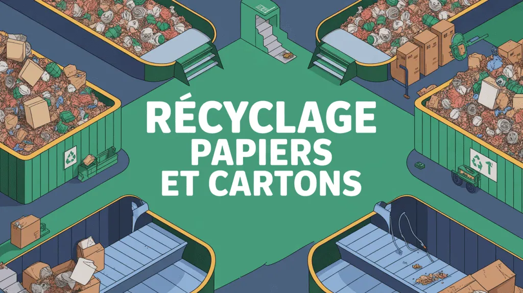 Vue d'usine de recyclage des papiers et cartons avec machines