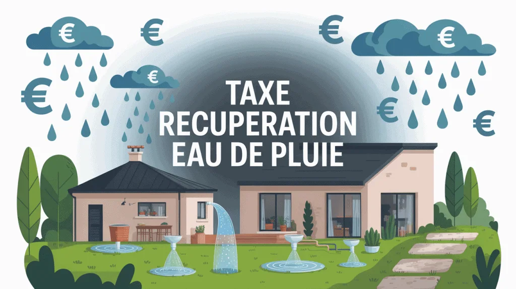 illustration maison avec cuve récupération et symbole absence taxe récupération eau de pluie