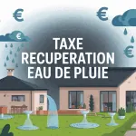 illustration maison avec cuve récupération et symbole absence taxe récupération eau de pluie