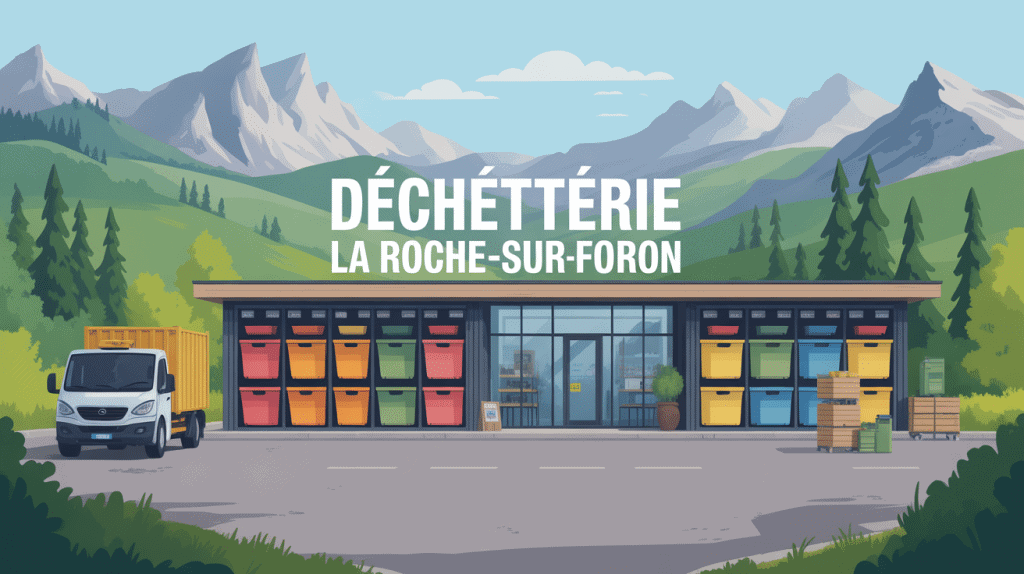 Vue aérienne déchetterie la roche sur foron avec conteneurs couleurs