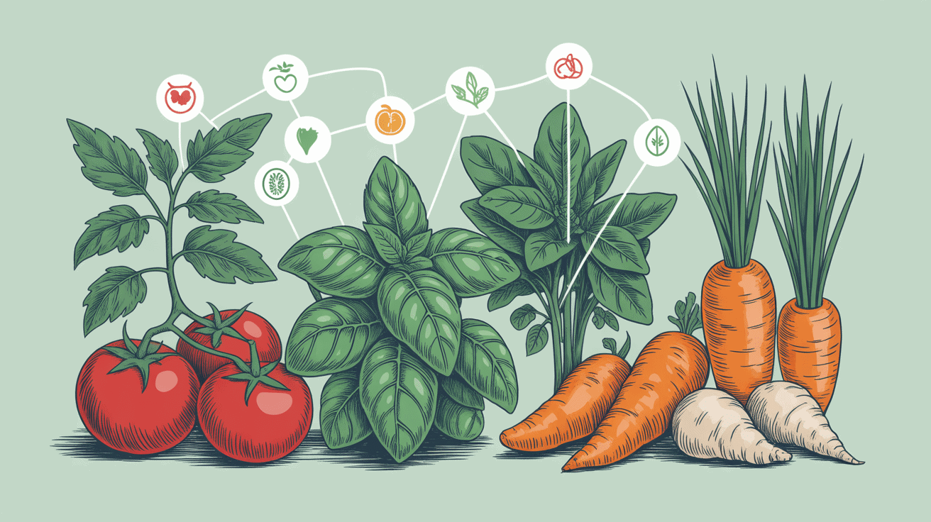 schéma interactions association légumes potager pdf carotte poireau tomate basilic