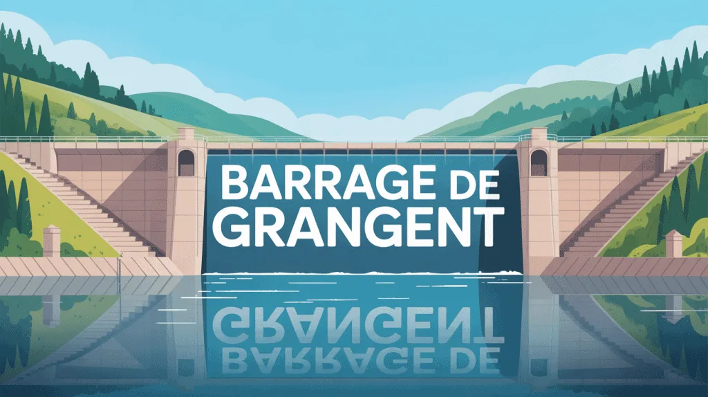 vue du barrage de grangent et lac entourés de collines