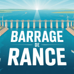 Image aérienne du barrage de Rance avec turbines