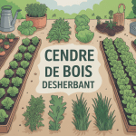 cendre de bois désherbant répandue dans le jardin