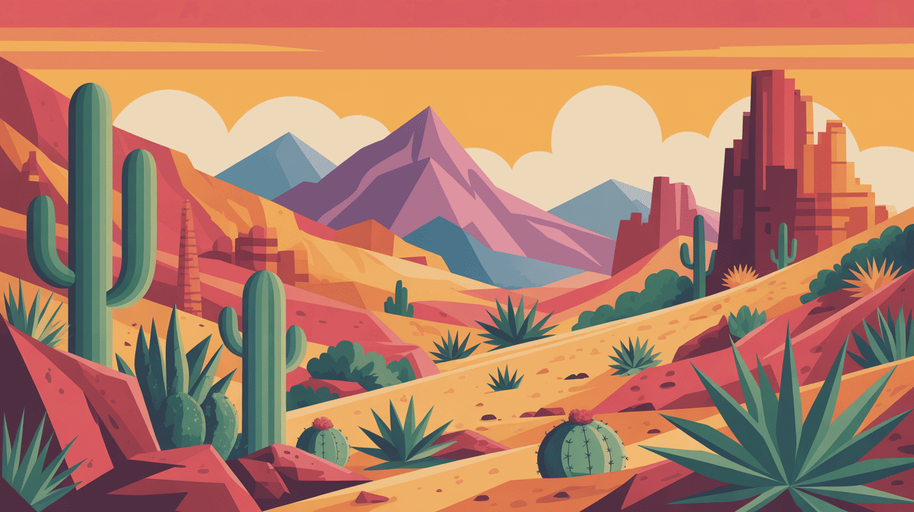 Paysage mexicain avec echeveria nodulosa et cactus