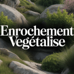 Talus avec enrochement végétalisé, pierres et plantes