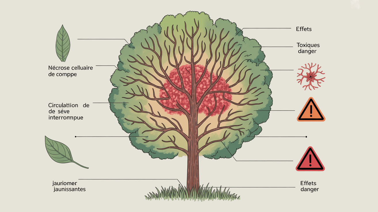schéma arbre javel nécrose effets toxiques
