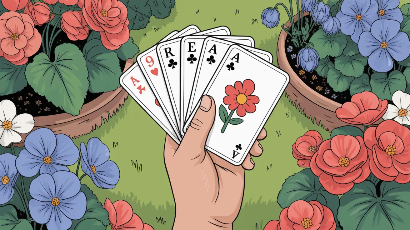 main avec cartes et fleurs en b dans jardin