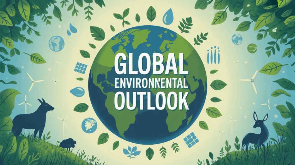 Global Environmental Outlook illustration planète Terre et symboles écologiques