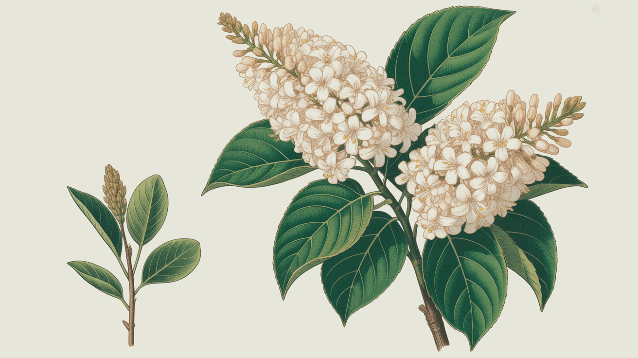 lilas du japon grappes fleurs blanches feuilles vert foncé