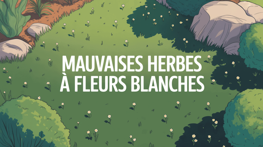 mauvais herbe fleur blanche sur pelouse vue aerienne