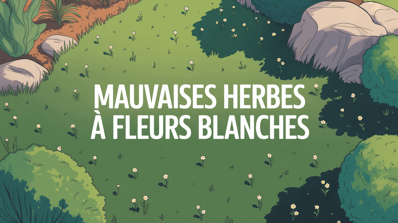 mauvais herbe fleur blanche sur pelouse vue aerienne