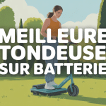 Meilleure tondeuse sur batterie moderne en action sur pelouse verte