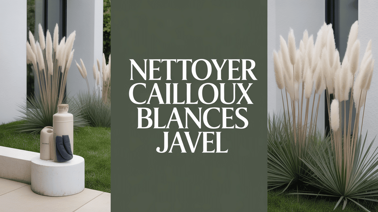 Nettoyer cailloux blancs javel dans jardin, galets propres et sales, bouteille javel