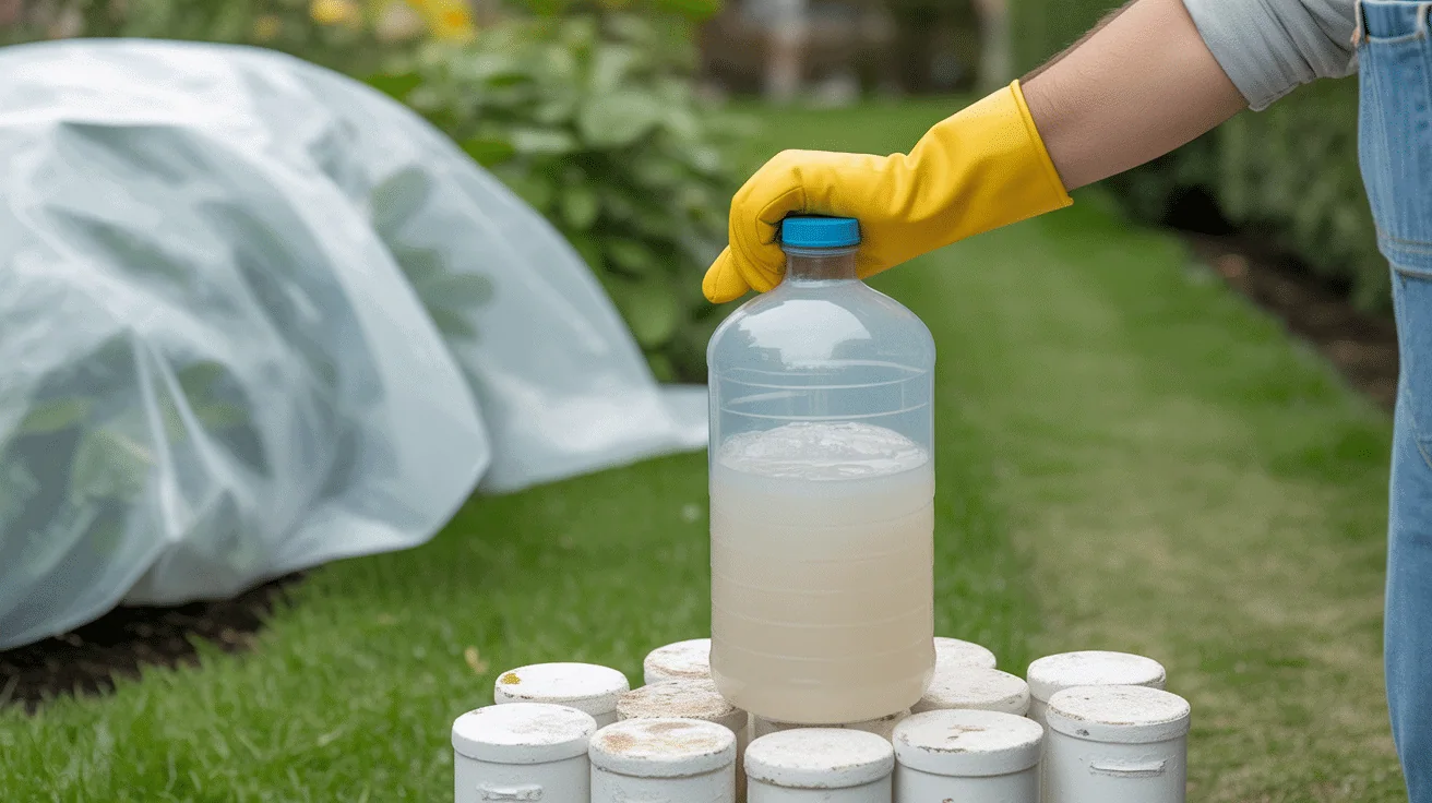 Nettoyer cailloux blancs javel, gants, protection, jardin sécurisé