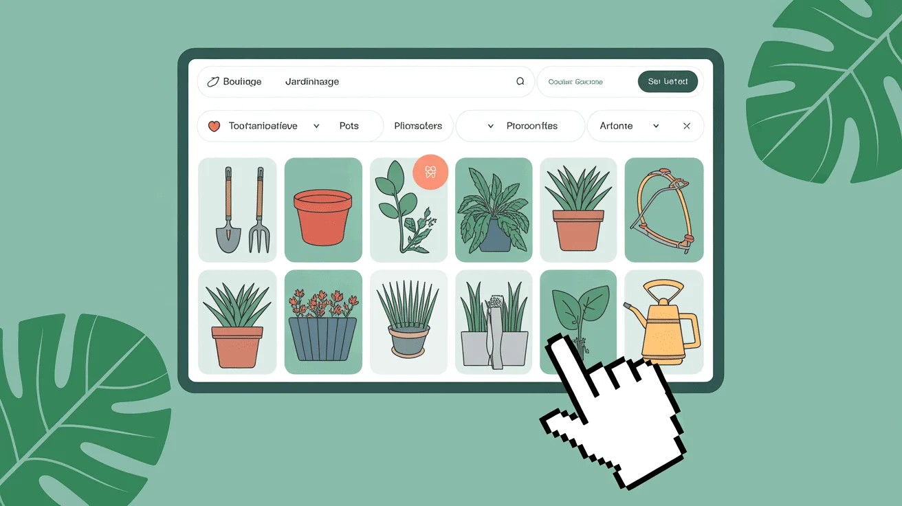 Interface e-commerce jardin shockgarden.com outils et décorations