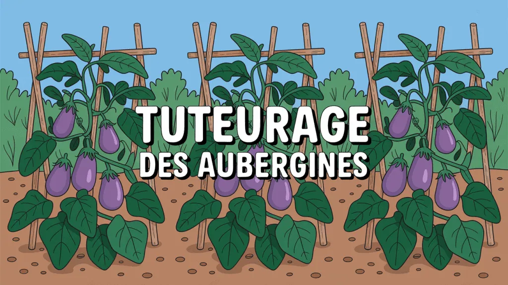 Tuteur aubergines dans un potager