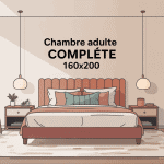 vue chambre adulte complete 160x200 moderne avec lit et rangements