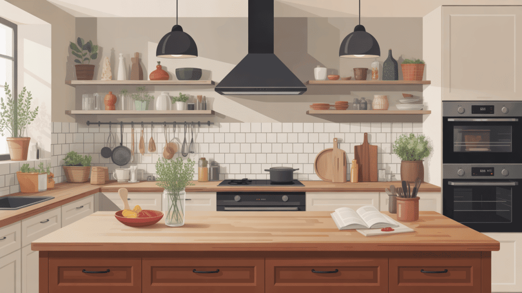 egger plan de travail dans cuisine moderne avec décors variés