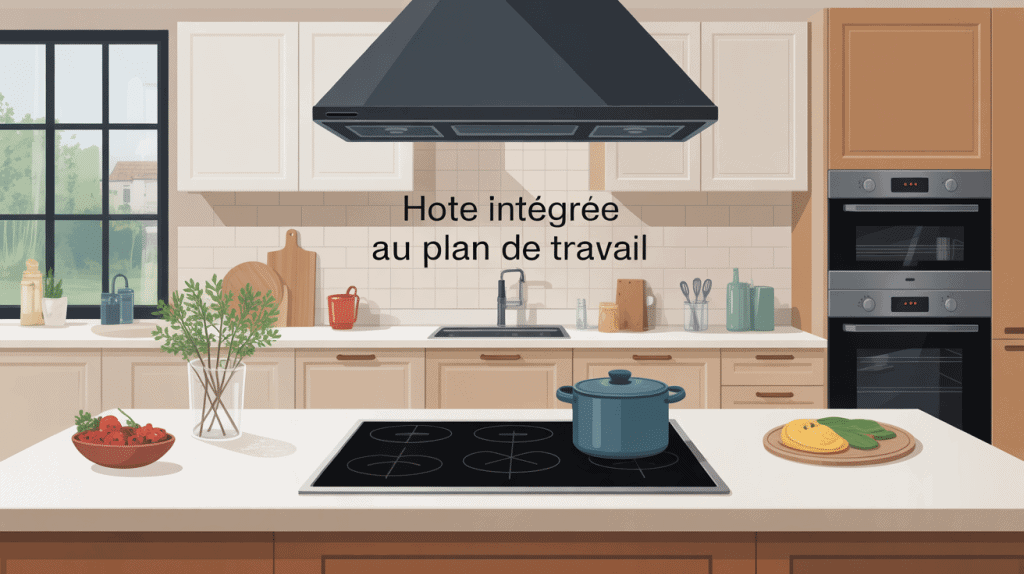 hotte intégrée plan de travail avis illustration cuisine épurée