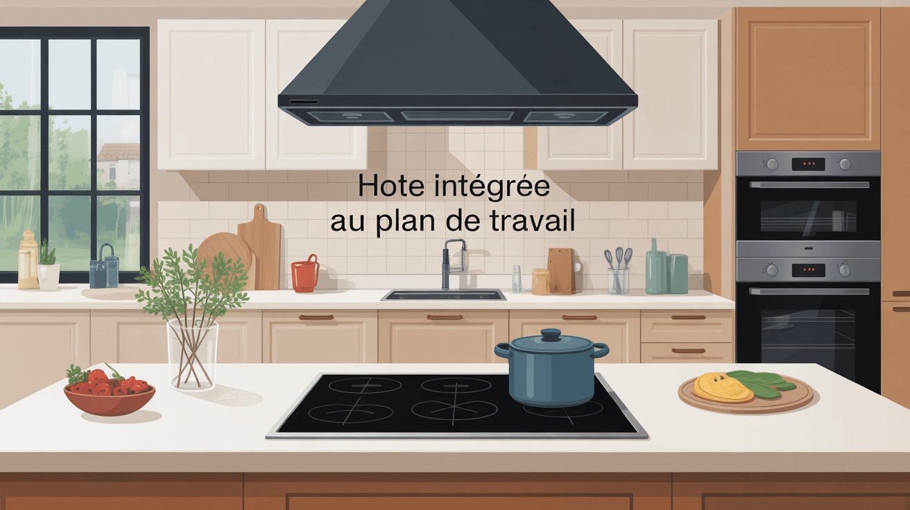 hotte intégrée plan de travail avis illustration cuisine épurée