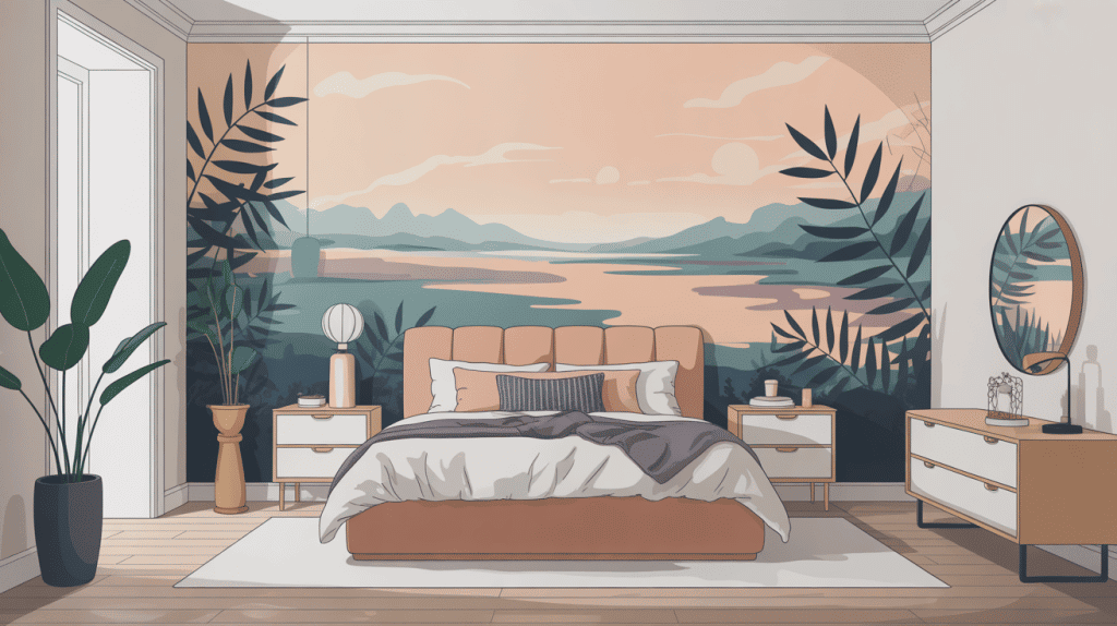 chambre moderne avec papier peint panoramique tendance