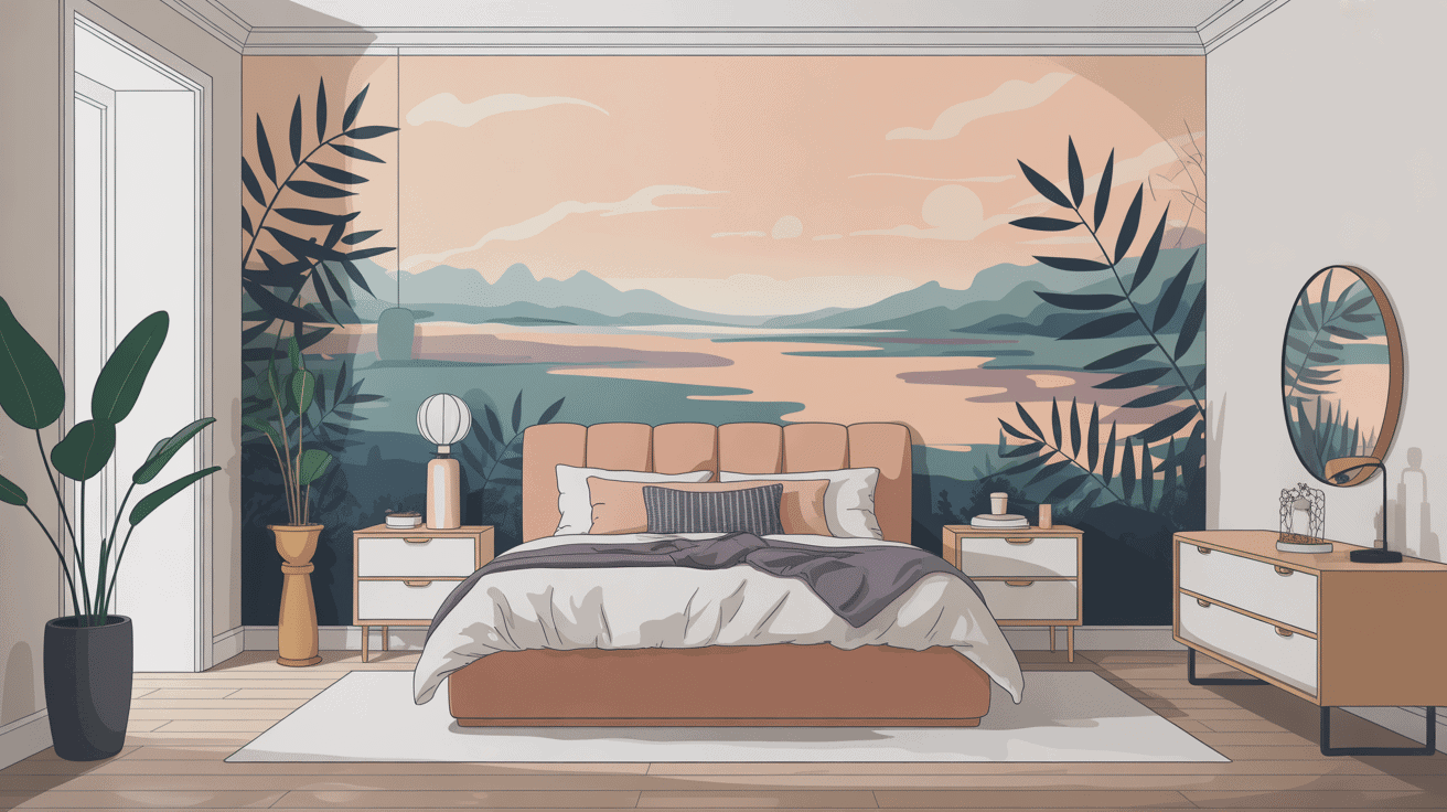 chambre moderne avec papier peint panoramique tendance