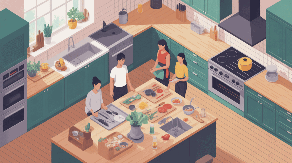 illustration de taille plan de travail cuisine moderne et ergonomique