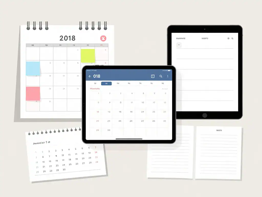 Visuel calendrier mensuel papier et digital