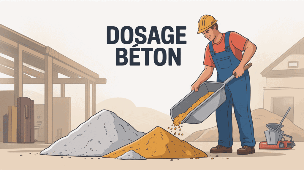 illustration dosage beton sur chantier avec matériaux
