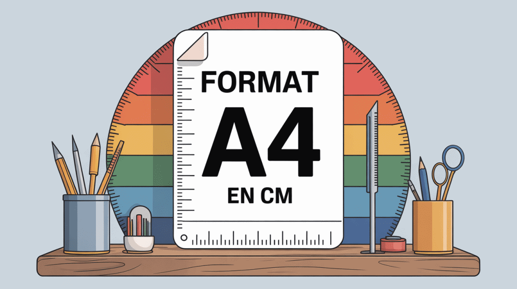 format a4 en cm avec feuille, règle et bureau