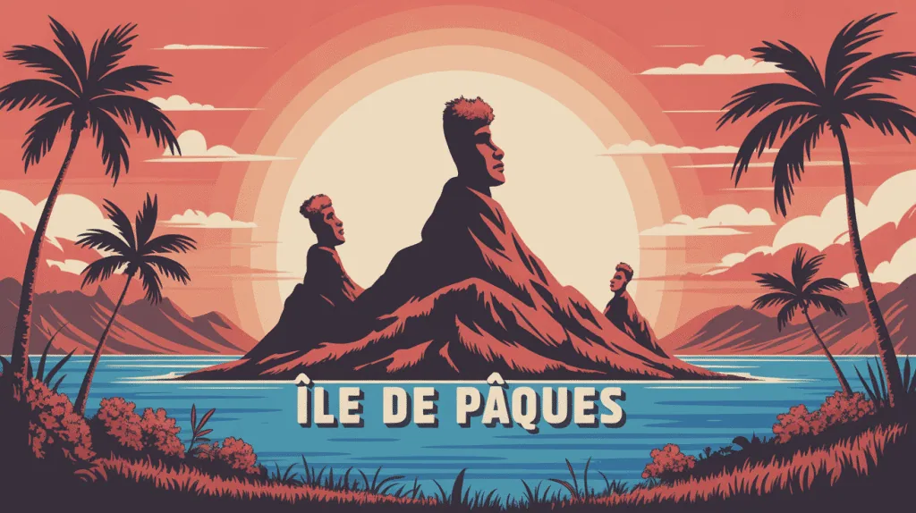 Vue stylisée des Moaï sur l'île de Pâques