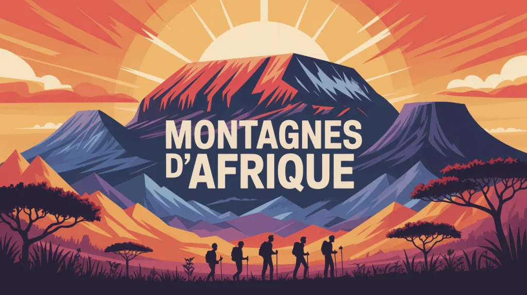 Vue panoramique stylisée montagnes Afrique Kilimandjaro Atlas Rwenzori