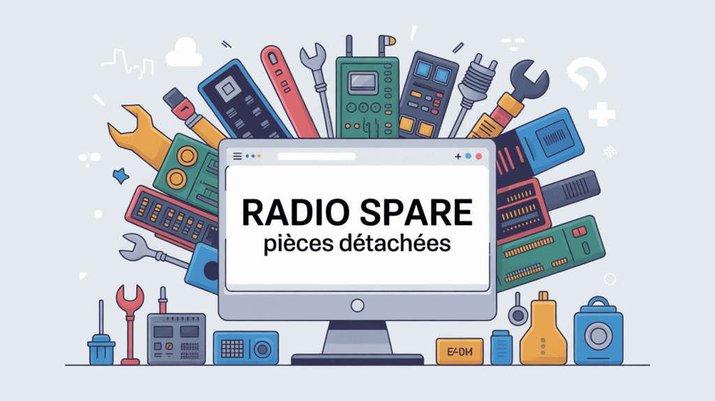 Illustration du catalogue Radio Spare débordant de composants électroniques