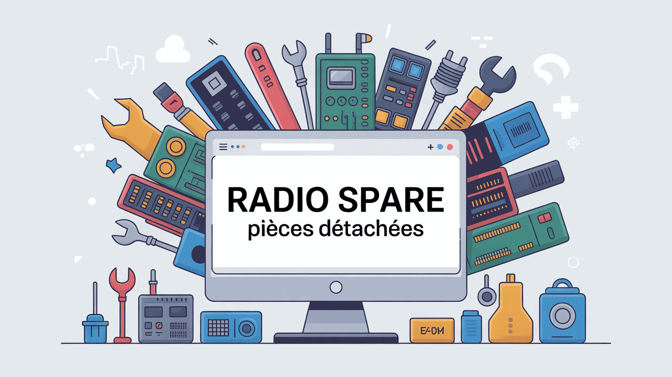 Illustration du catalogue Radio Spare débordant de composants électroniques