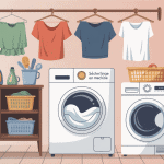 secher linge machine a laver, illustration scene lessive moderne