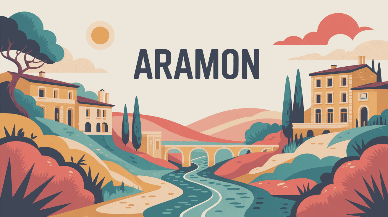 Illustration vectorielle Aramon équilibre patrimoine nature et ville