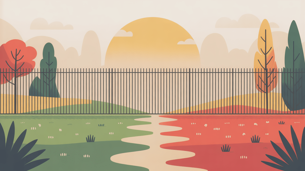 clôture privative en limite de propriété, illustration symbolique entre deux terrains