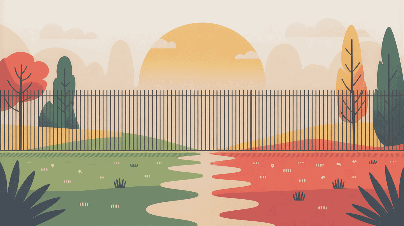 clôture privative en limite de propriété, illustration symbolique entre deux terrains