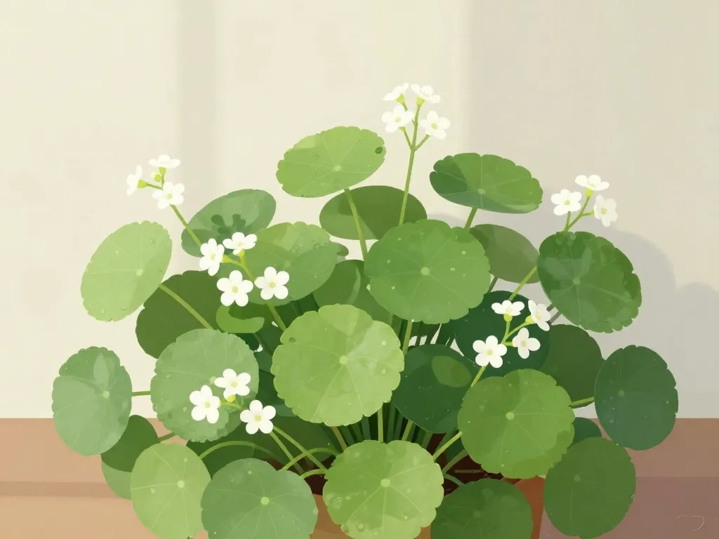 subtilité de la fleur de pilea parmi feuilles rondes