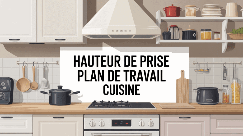 Illustration de la hauteur prise plan de travail cuisine avec électroménagers