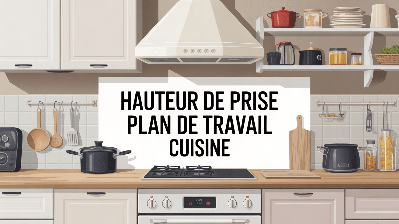 Illustration de la hauteur prise plan de travail cuisine avec électroménagers
