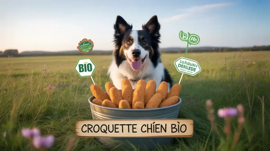 croquette chien bio chien heureux champ